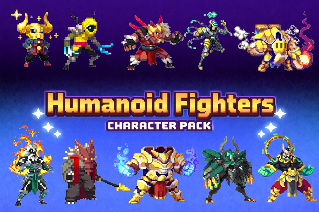 25 Animated Pixel Art RPG Character Pack - Humanoid Fighters