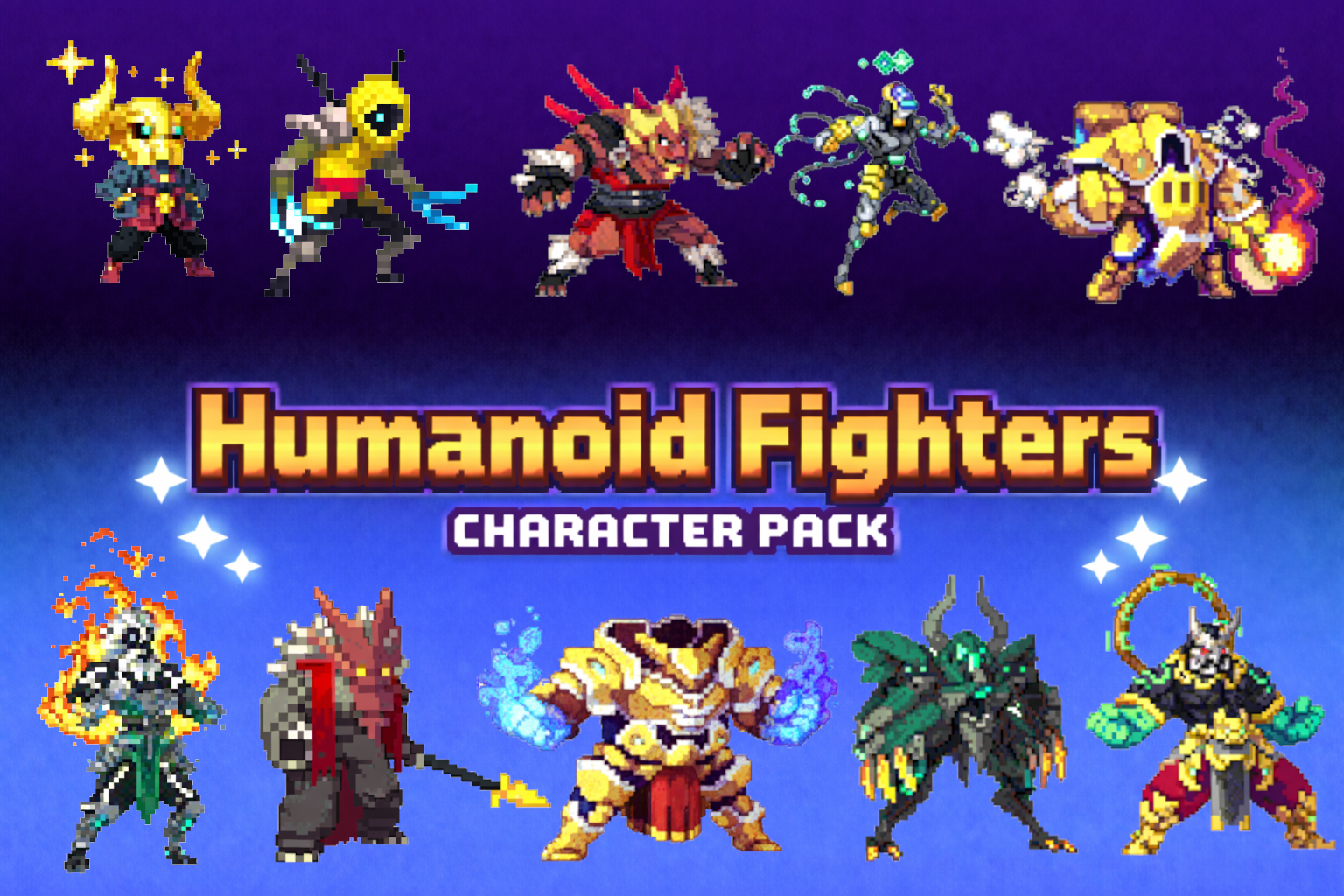 25 Animated Pixel Art RPG Character Pack - Humanoid Fighters